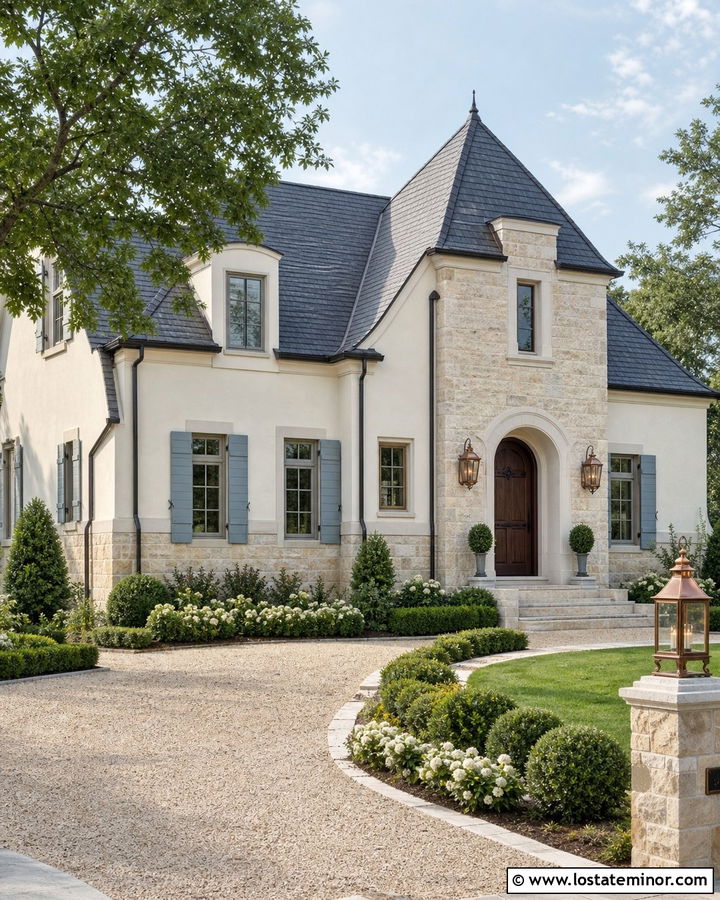 White French Country House With Limestone Wainscoting - 30 White House Design With Wainscoting Ideas