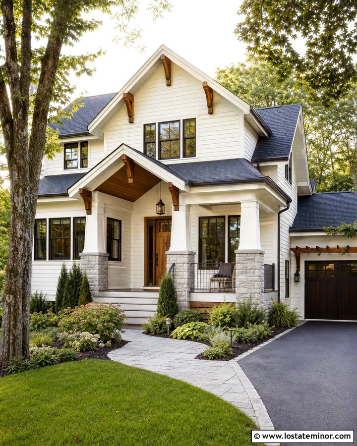 White Gable House With Wood Accents - 30 White House Design With Gables Ideas