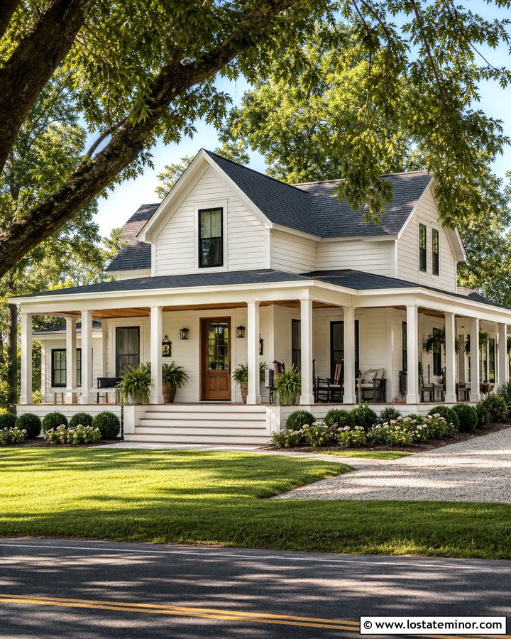 White Gable House With Wraparound Porch - 30 White House Design With Gables Ideas