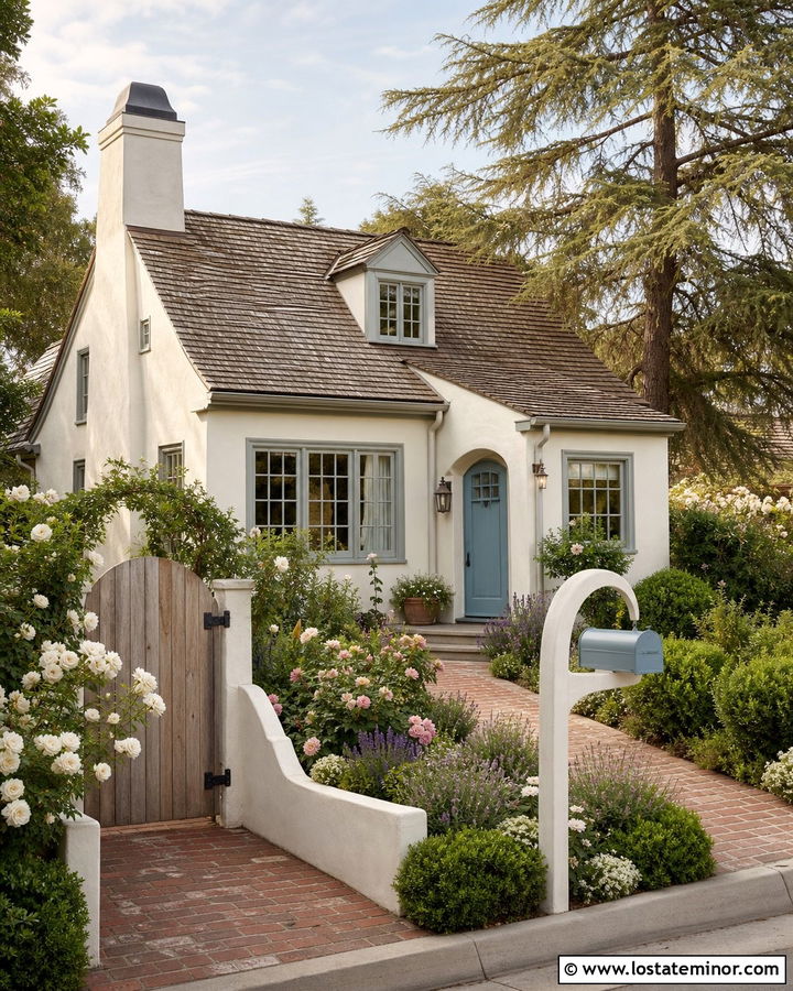 White Garden Cottage With Arched Mailbox Post - 30 White House Design With Mailbox Ideas