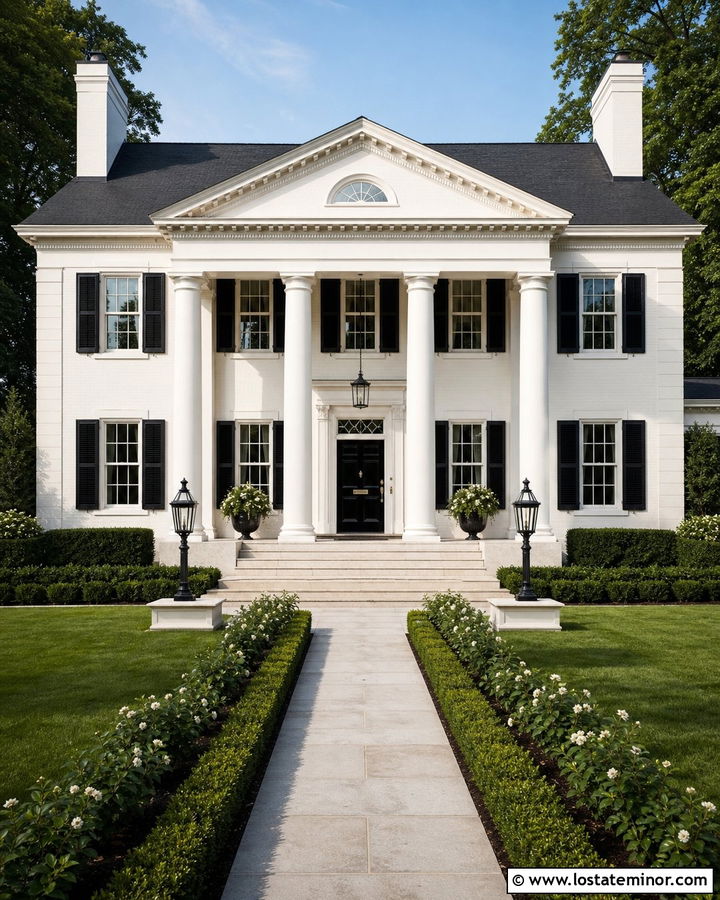White Georgian House With Classical Portico - 30 White House Design With Portico Ideas