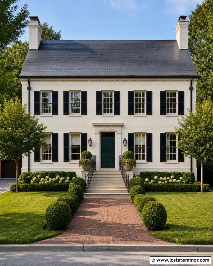 White Georgian House With Symmetrical Steps - 30 White House Design With Steps Ideas