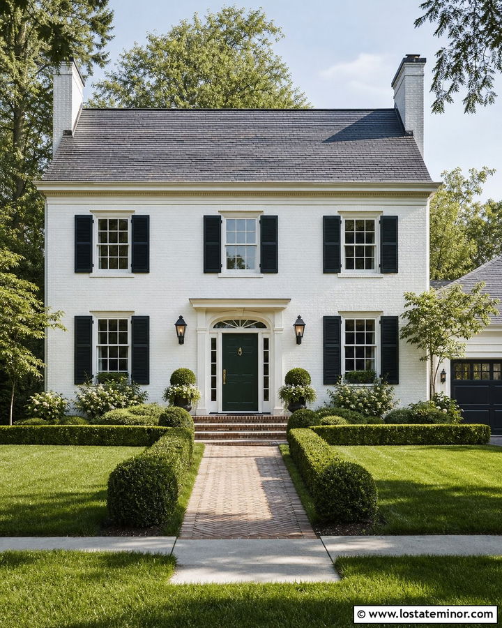 White Georgian House With Traditional Wall Lanterns - 30 White House Design With Light Fixtures Ideas