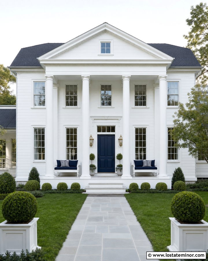 White Greek Revival House With Classic Daybed - 30 White House Design With Daybed Ideas