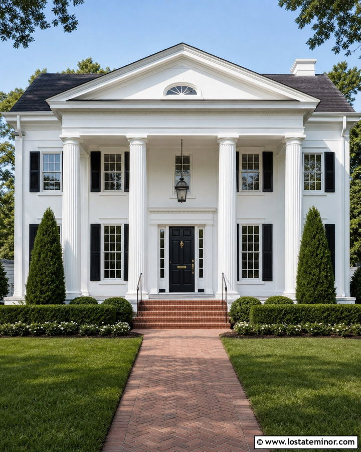 White Greek Revival House With Doric Columns - 30 White House Design With Porch Columns Ideas