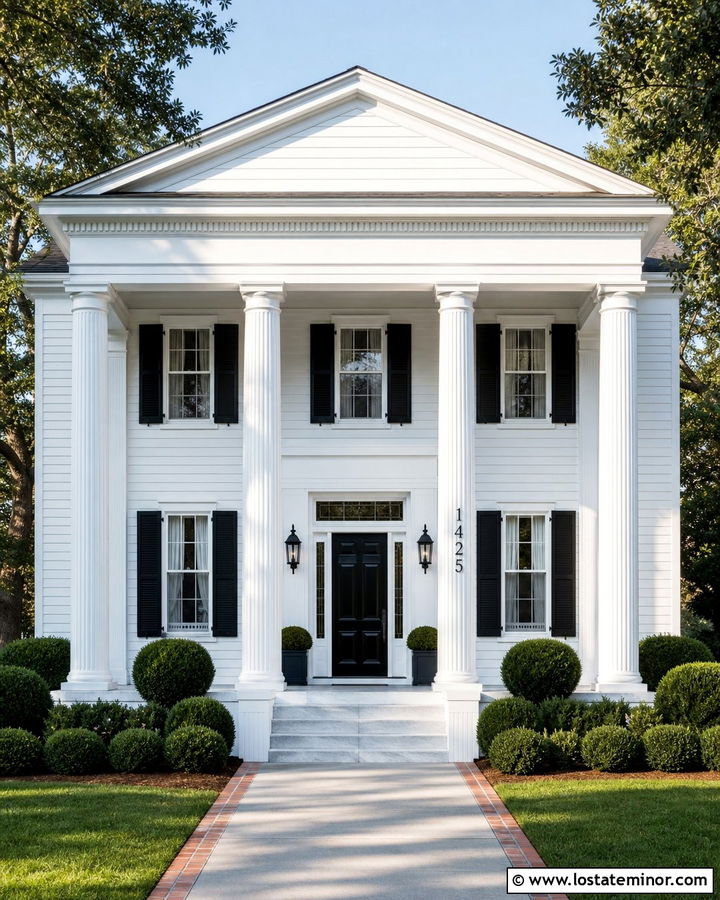 White Greek Revival House With Numbers On A Column - 30 White House Design With House Numbers Ideas