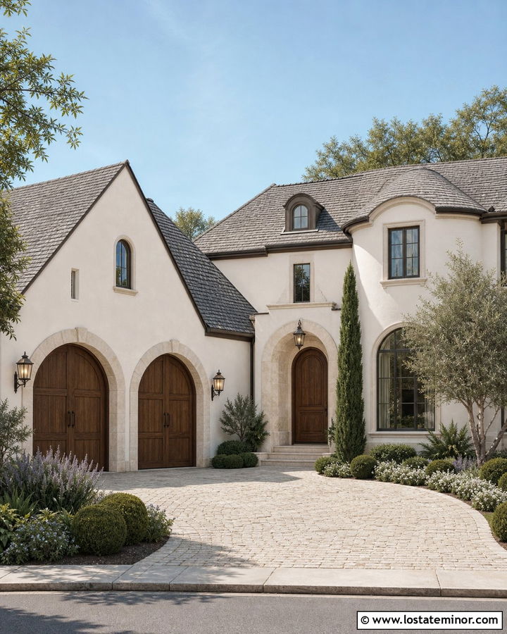 White House With Arched Garage Doors - 30 White House Design With Garage Door Ideas