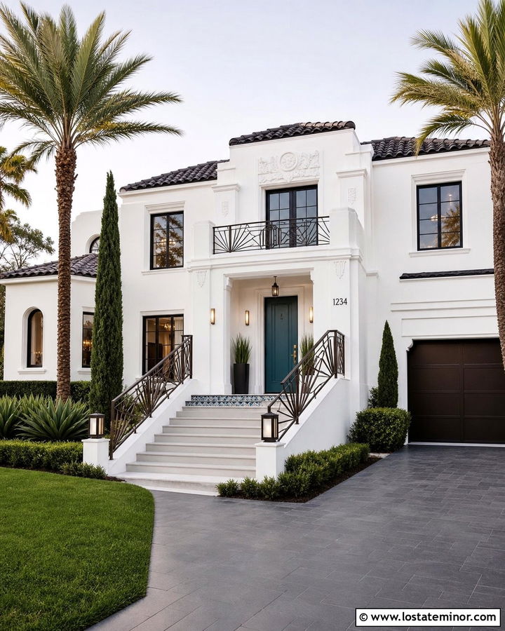 White House With Art Deco Railings - 30 White House Design With Railings Ideas