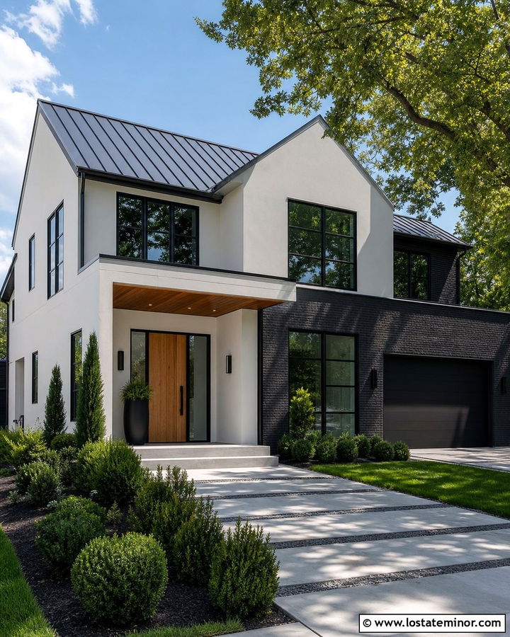 White House With Black Brick Accents - 30 White House Design With Brick Accents Ideas