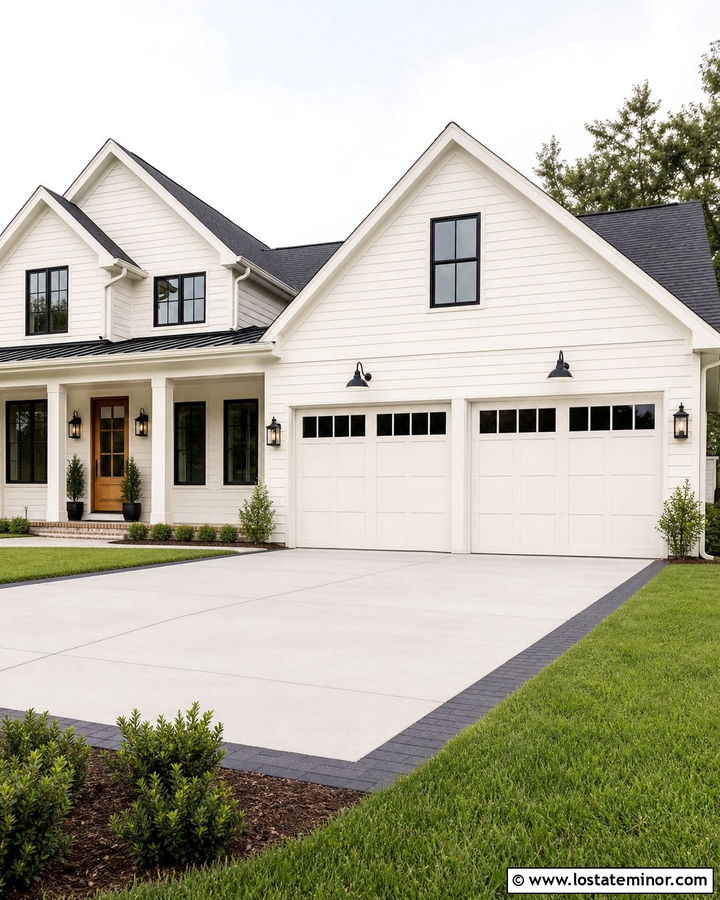 White House With Black Garage Door Windows - 30 White House Design With Garage Door Ideas