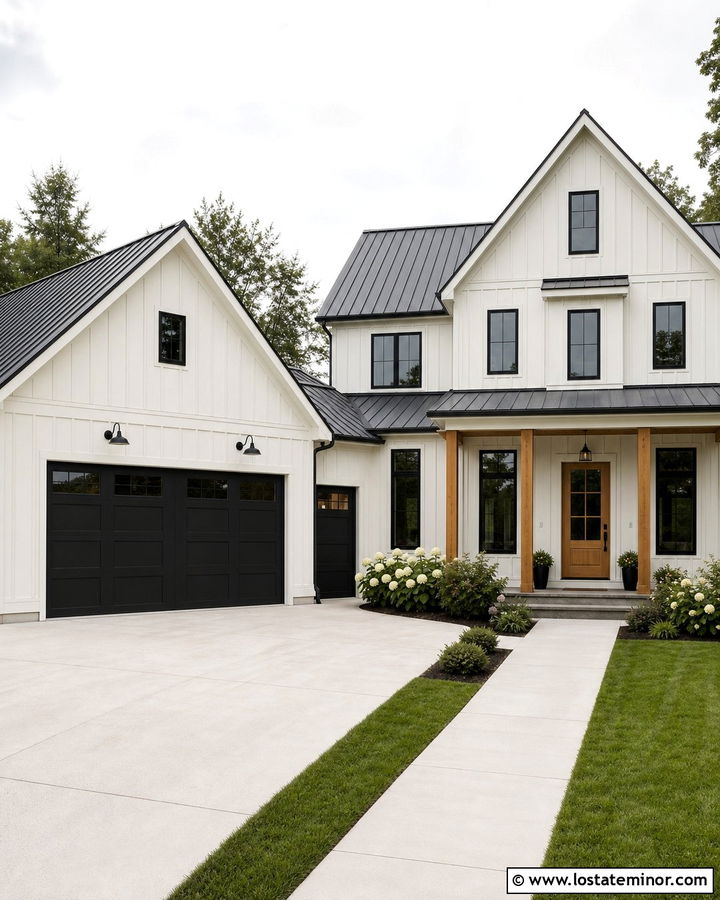 White House With Black Garage Doors - 30 White House Design With Garage Door Ideas