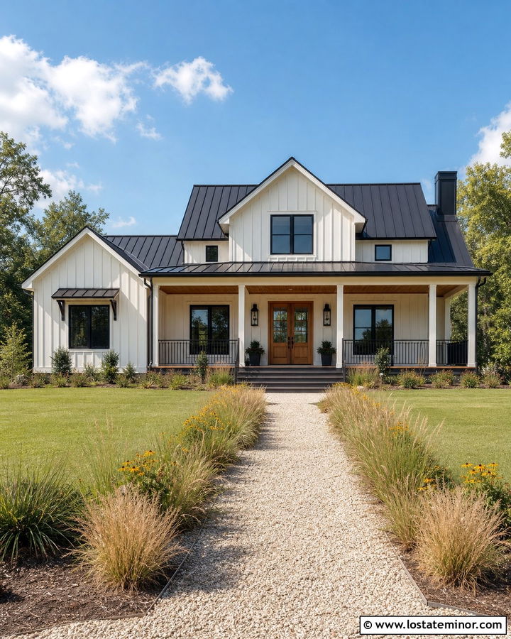 White House With Black Metal Roof - 30 White House Design With Accents Ideas