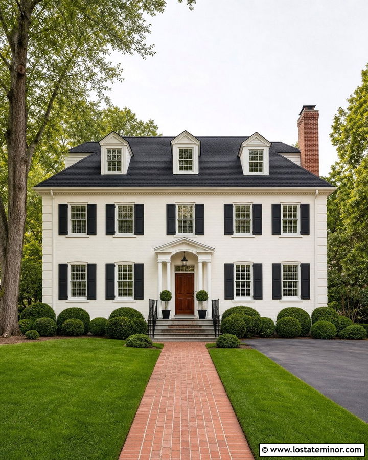 White House With Black Roof And Brick Chimney - 30 White House Design With Roof Ideas