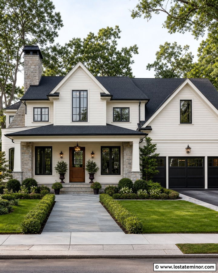 White House With Black Shingles And Stone - 30 White House Design With Shingles Ideas