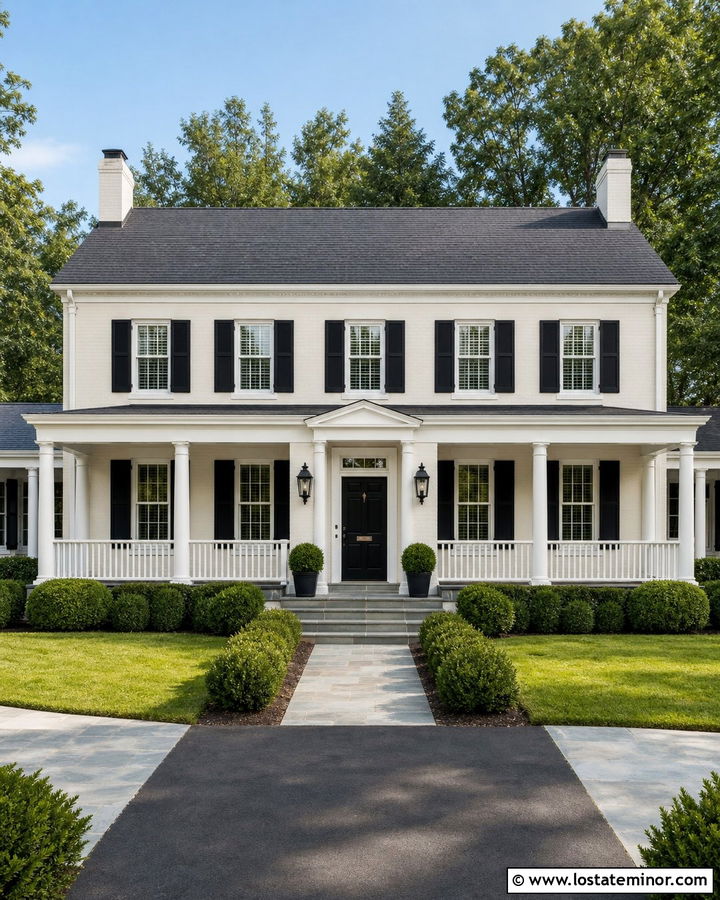 White House With Black Shutters And Front Porch - 30 White House Design With Front Porch Ideas