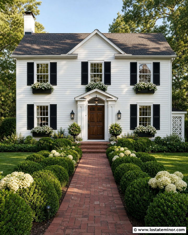 White House With Black Shutters And Window Boxes - 30 White House Design With Window Boxes Ideas