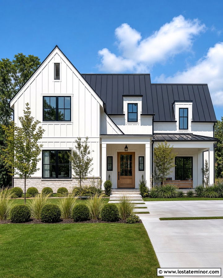 White House With Black Standing Seam Roof - 30 White House Design With Roof Ideas