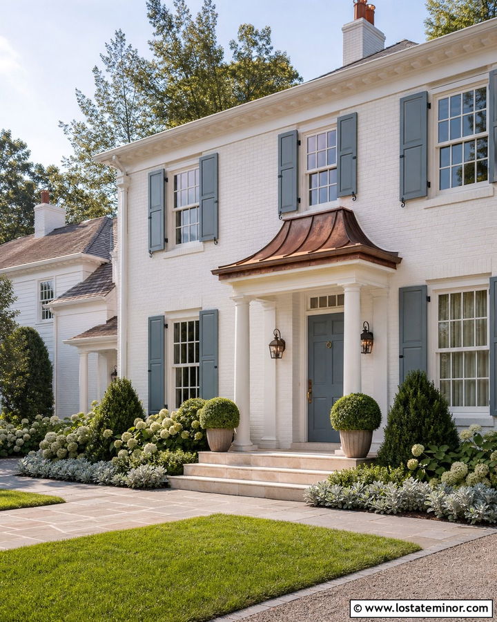 White House With Blue Door And Copper Portico - 30 White House Design With Portico Ideas