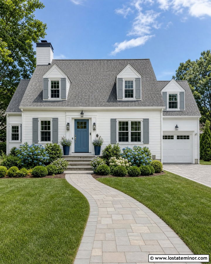 White House With Blue Door And Gray Shutters - 30 White House Design With Accents Ideas