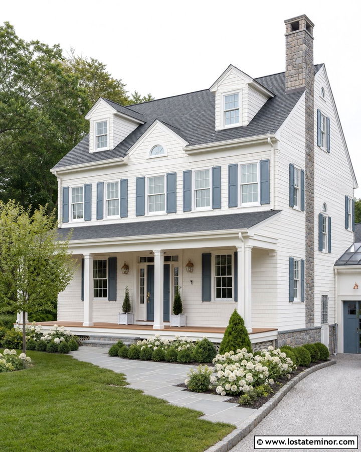 White House With Blue Gray Front Door - 30 White House Design With Front Door Ideas