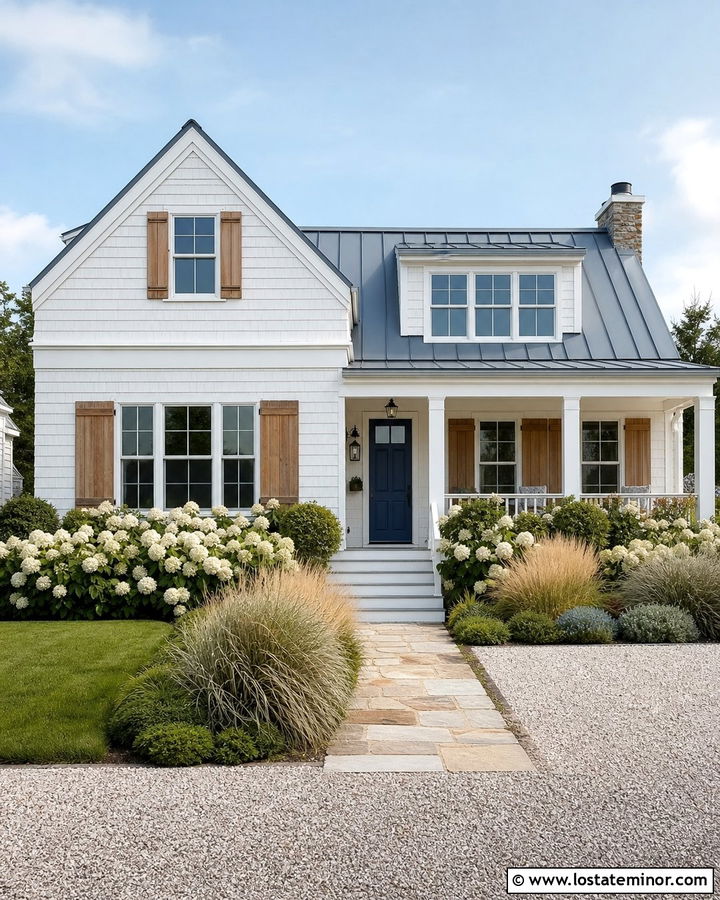 White House With Blue Gray Metal Roof - 30 White House Design With Roof Ideas