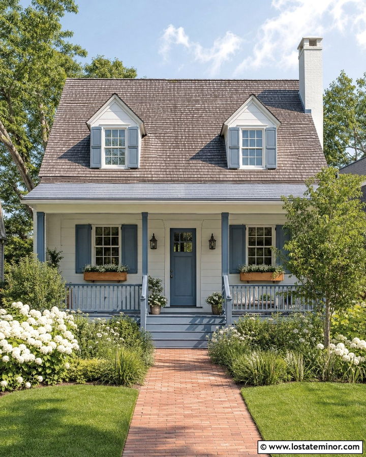 White House With Blue Railings - 30 White House Design With Railings Ideas