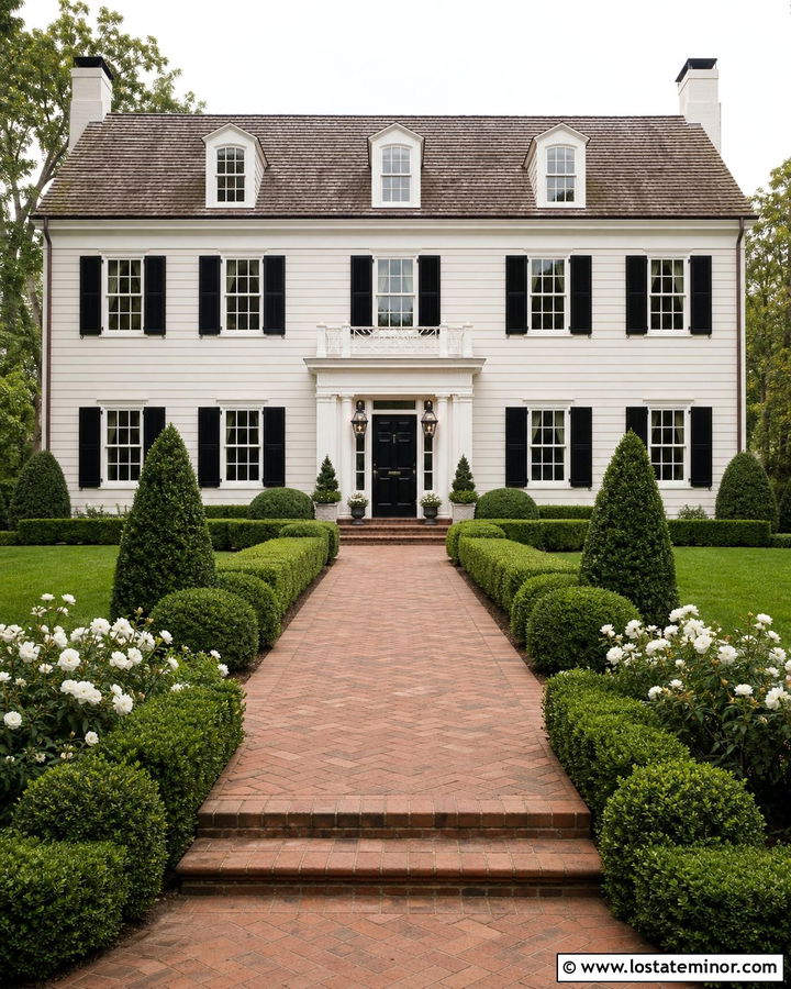 White House With Boxwood Landscaping - 30 White House Design With Landscaping Ideas