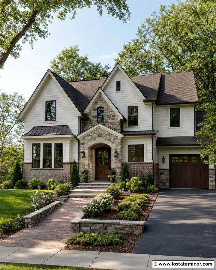 White House With Brick And Stone Wainscoting - 30 White House Design With Wainscoting Ideas