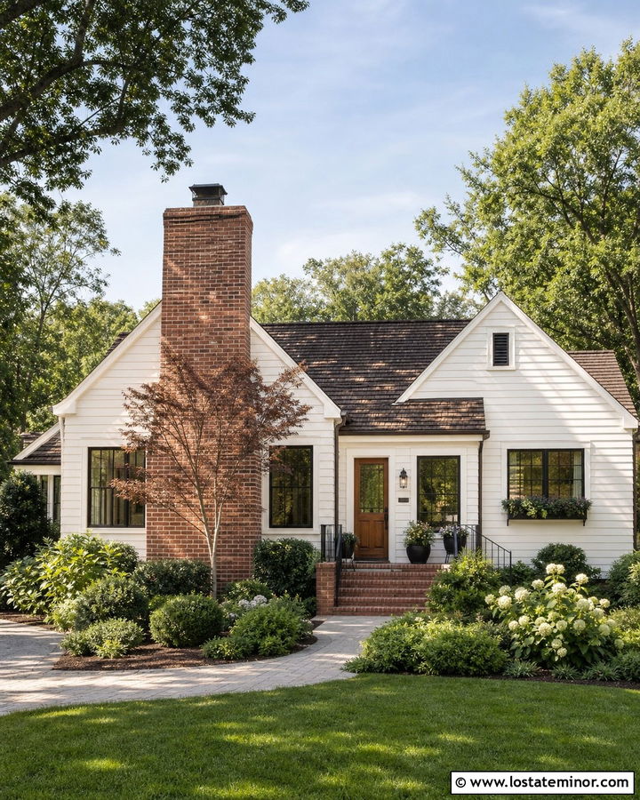 White House With Brick Chimney - 30 White House Design With Brick Accents Ideas