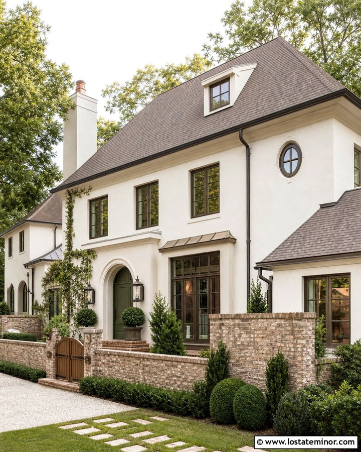White House With Brick Courtyard Wall - 30 White House Design With Brick Accents Ideas