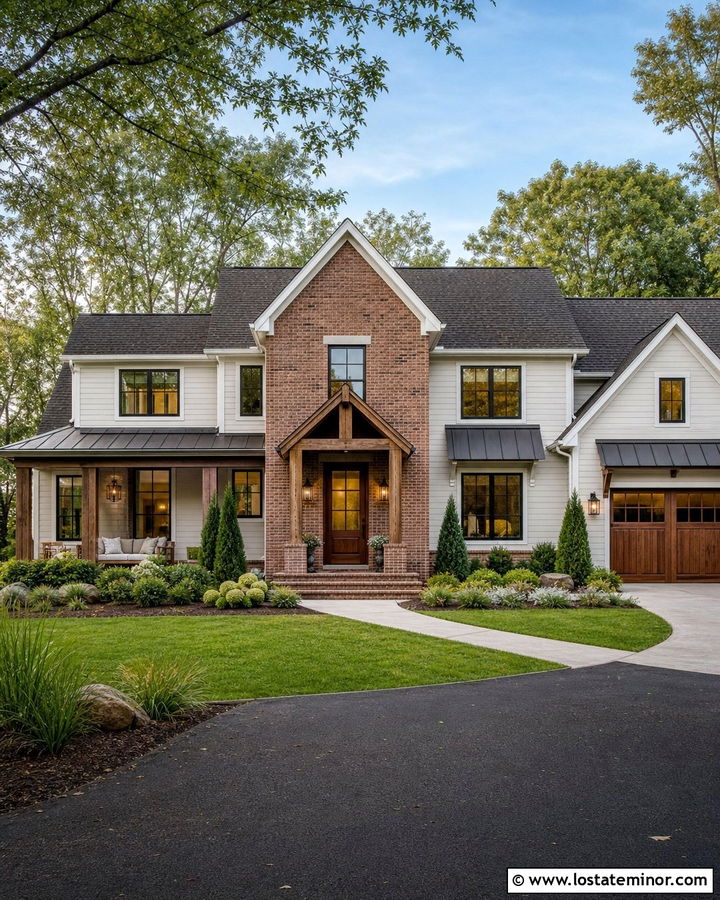 White House With Brick Gable - 30 White House Design With Brick Accents Ideas