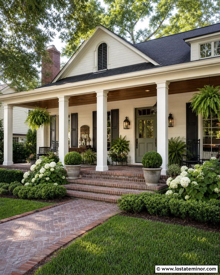 White House With Brick Porch Floor - 30 White House Design With Brick Accents Ideas