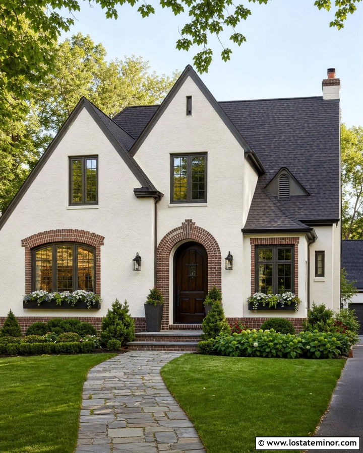White House With Brick Window Accents - 30 White House Design With Brick Accents Ideas