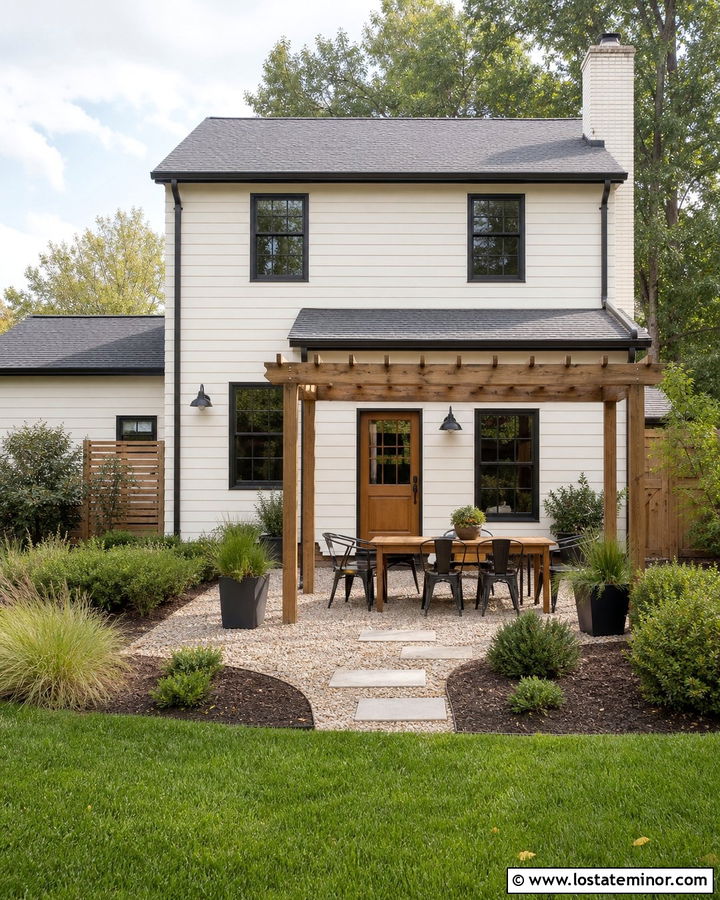 White House With Budget Gravel Backyard Patio - 30 White House Design With Backyard Ideas
