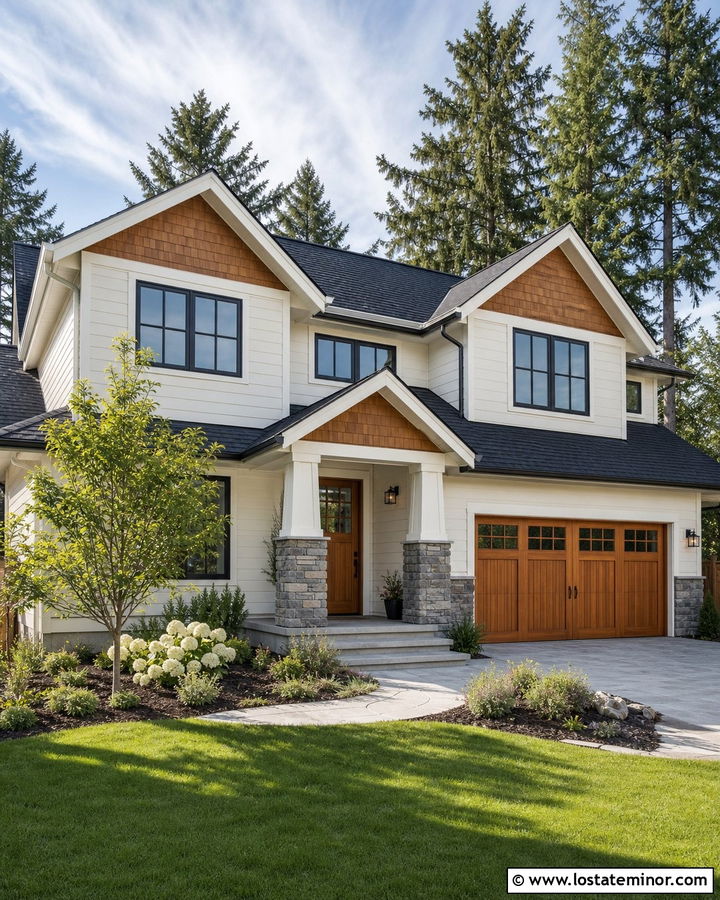 White House With Cedar Gable Siding - 30 White House Design With Gables Ideas