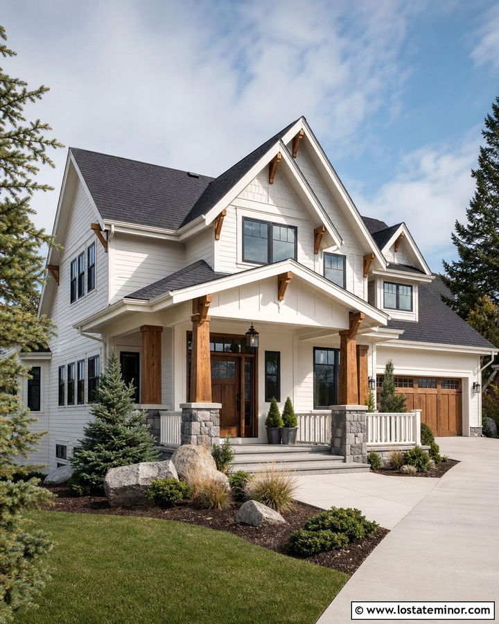 White House With Cedar Porch Columns - 30 White House Design With Front Porch Ideas