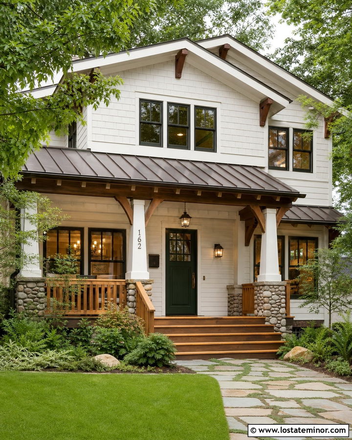 White House With Cedar Railings - 30 White House Design With Railings Ideas