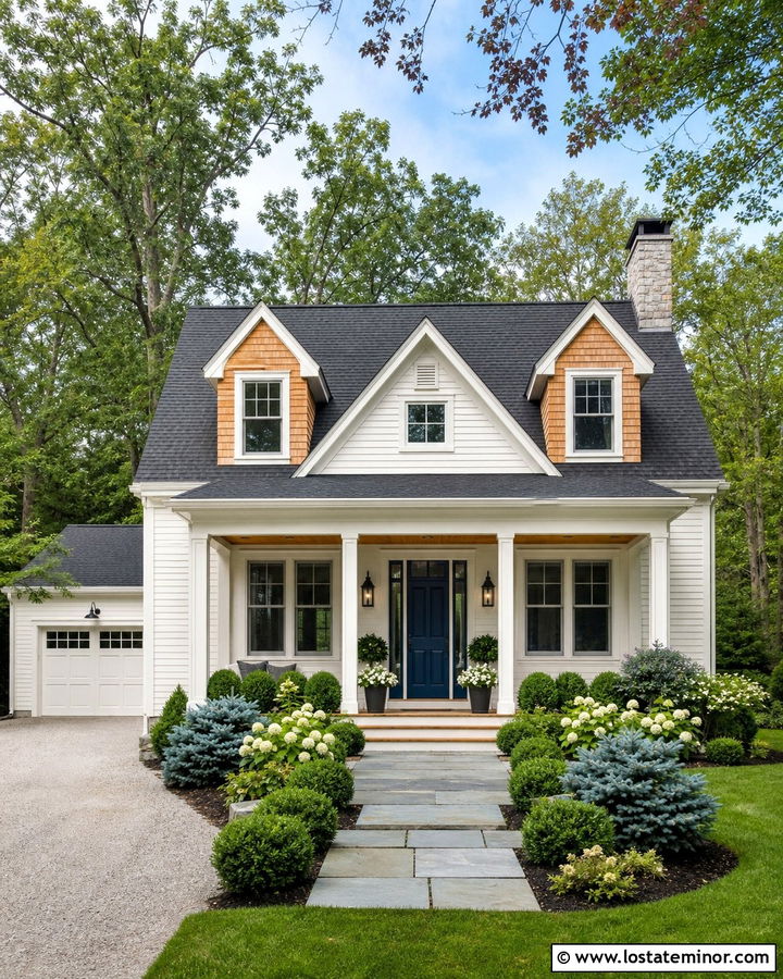 White House With Cedar Shakes And Blue Door - 30 White House Design With Cedar Shake Ideas