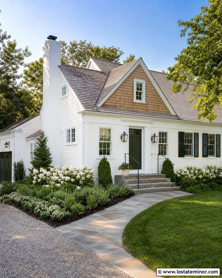 White House With Cedar Shakes And Green Door - 30 White House Design With Cedar Shake Ideas