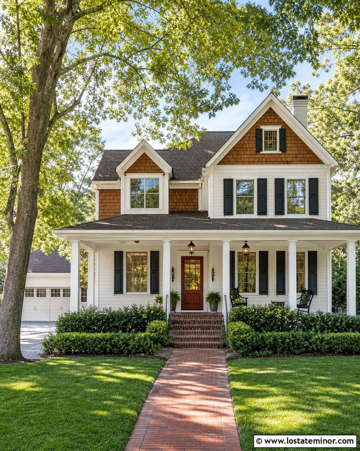 White House With Cedar Shakes And Red Door - 30 White House Design With Cedar Shake Ideas