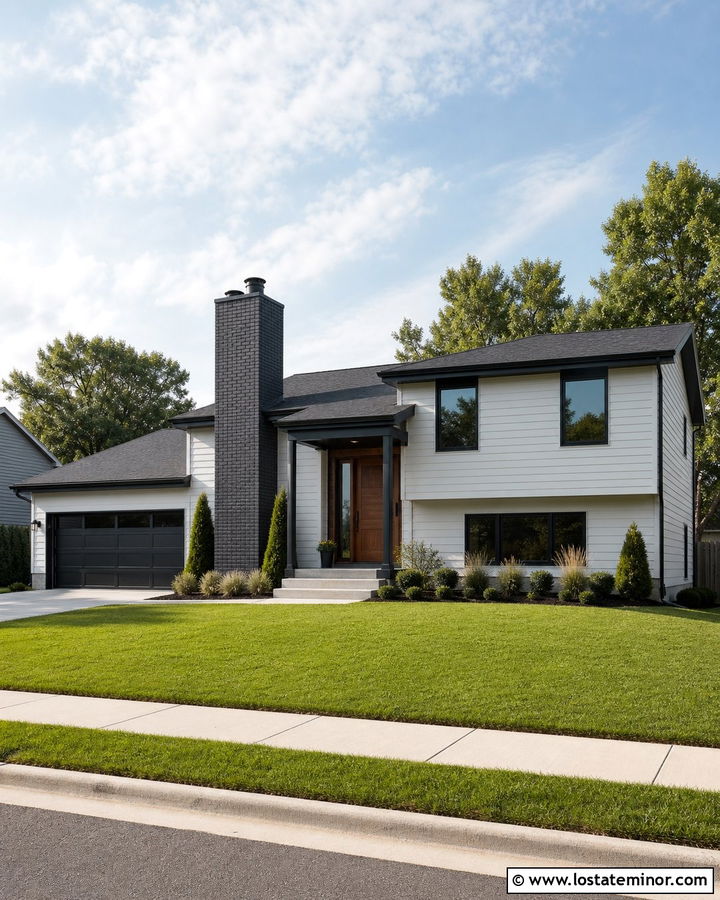White House With Charcoal Brick Chimney - 30 White House Design With Chimney Ideas