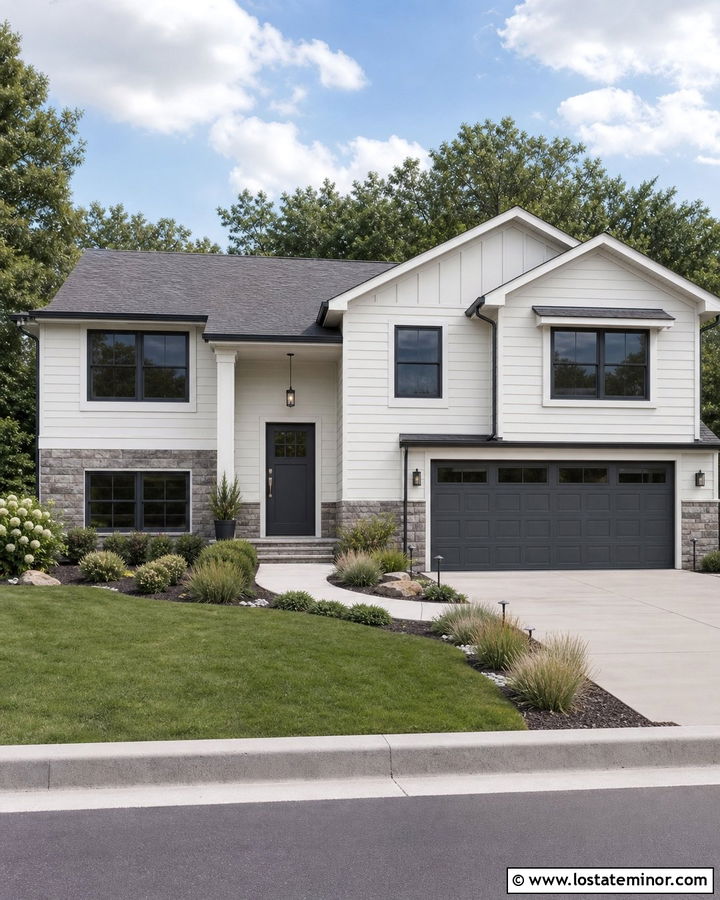 White House With Charcoal Gray Front Door - 30 White House Design With Front Door Ideas