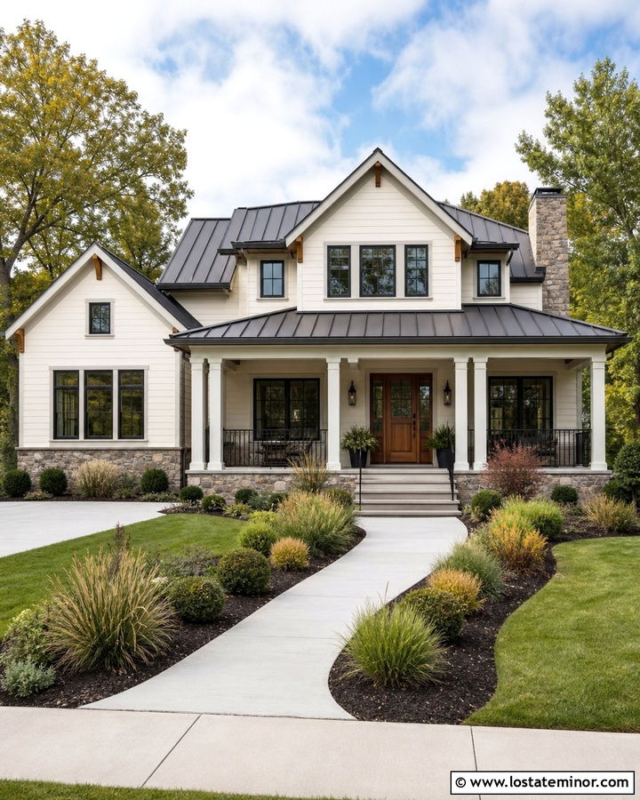White House With Charcoal Metal Roof - 30 White House Design With Roof Ideas