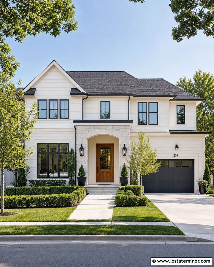 White House With Charcoal Roof And Gutters - 30 White House Design With Accents Ideas