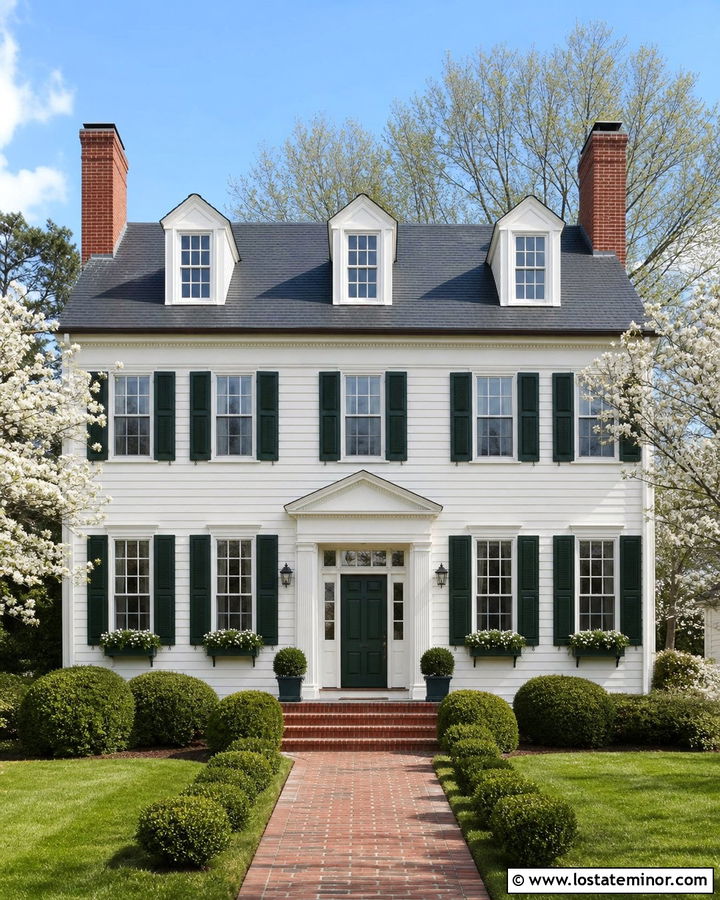 White House With Chimney And Green Shutters - 30 White House Design With Chimney Ideas