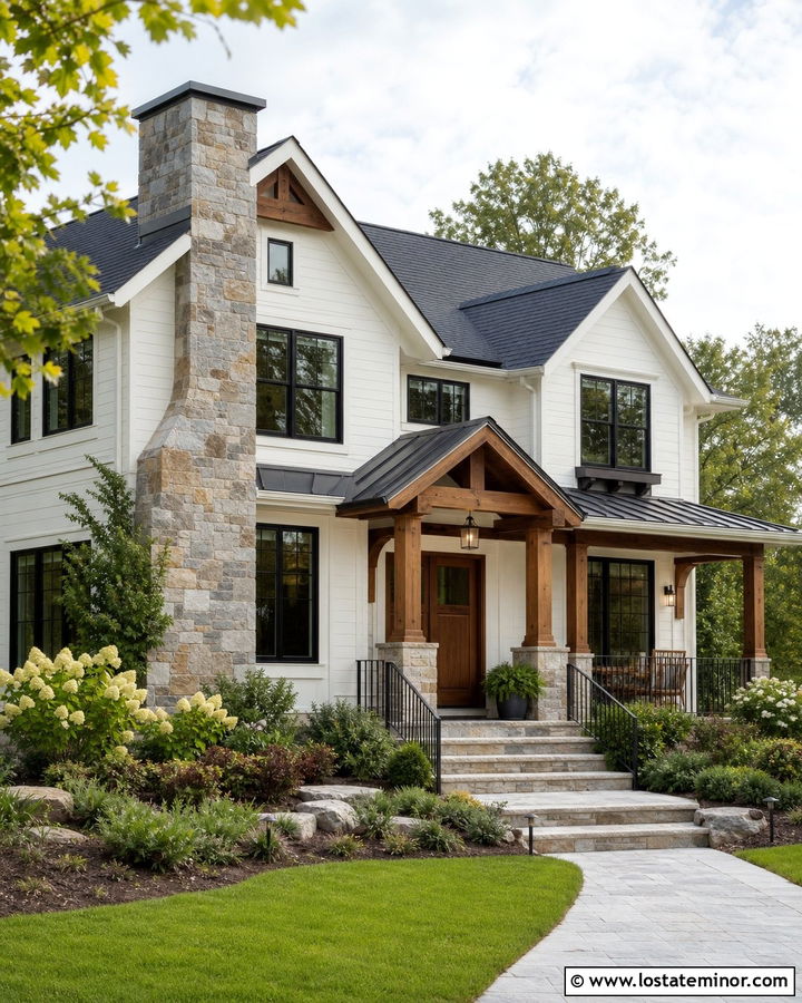 White House With Chimney And Wood Front Door - 30 White House Design With Chimney Ideas