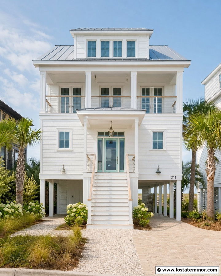White House With Coastal Railings - 30 White House Design With Railings Ideas