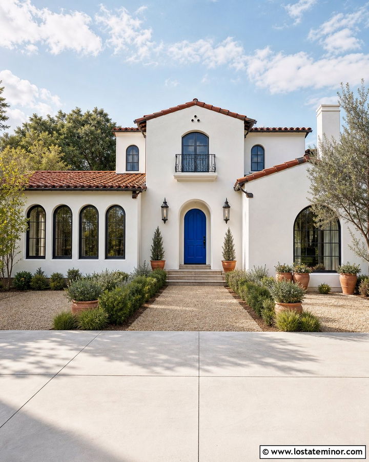 White House With Cobalt Blue Entry Door - 30 White House Design With Entry Door Ideas