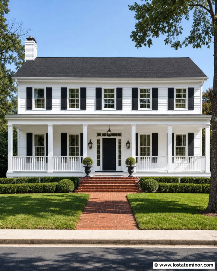White House With Colonial Porch Railings - 30 White House Design With Railings Ideas