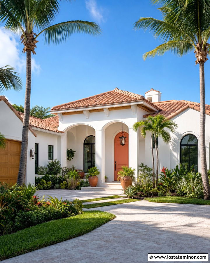 White House With Coral Entry Door - 30 White House Design With Entry Door Ideas